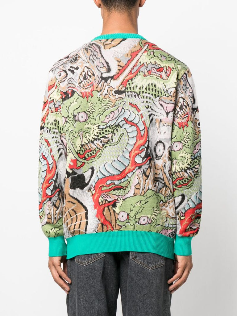 X Tim Lehi Green Graphic Jacquard Cardigan