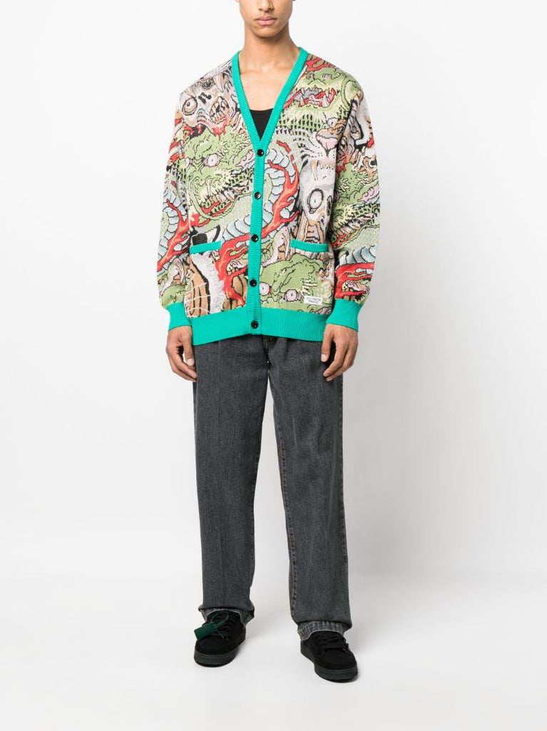X Tim Lehi Green Graphic Jacquard Cardigan