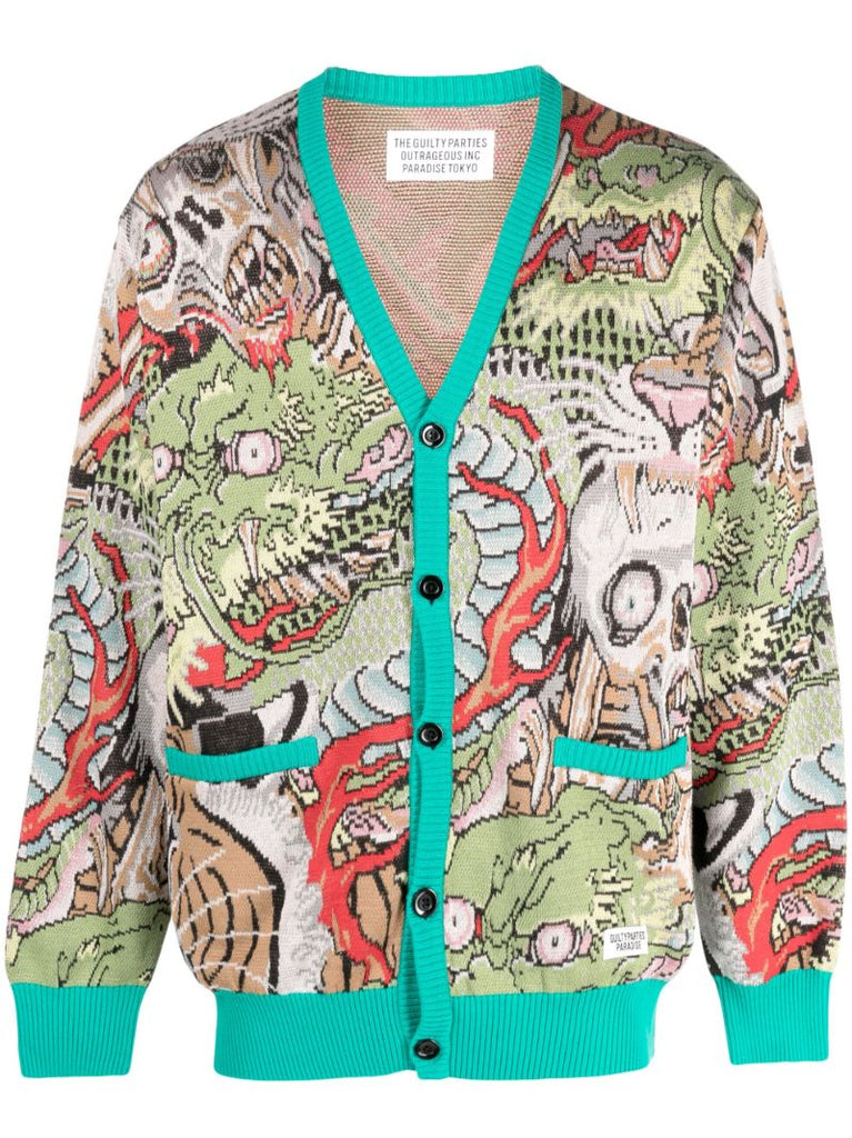 X Tim Lehi Green Graphic Jacquard Cardigan
