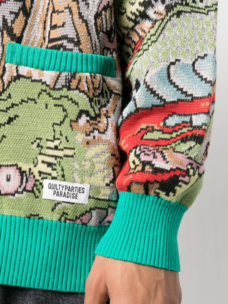 X Tim Lehi Green Graphic Jacquard Cardigan