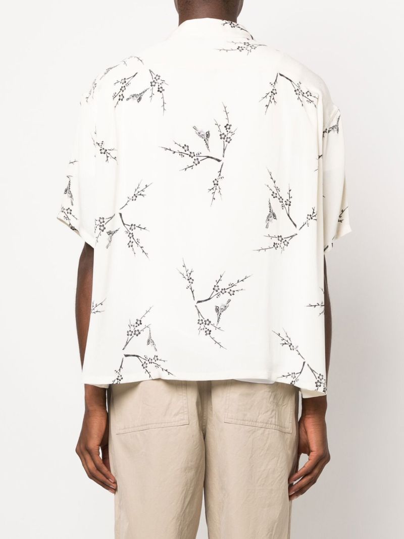 White Harmon Printed Silk Short Sleeve Shirt