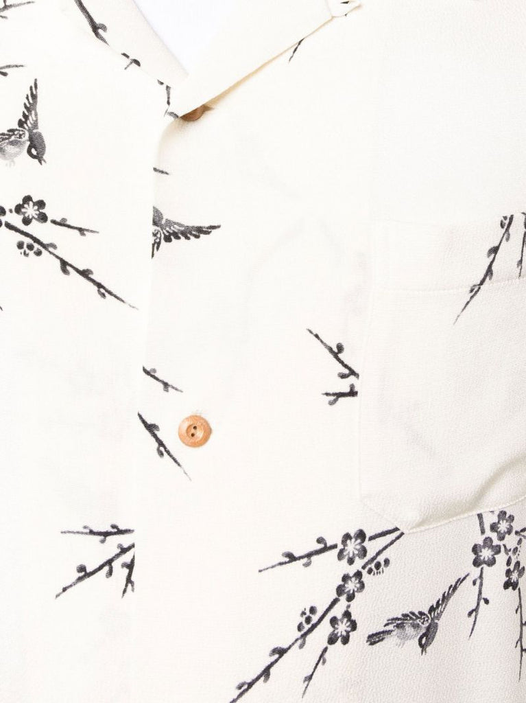 White Harmon Printed Silk Short Sleeve Shirt