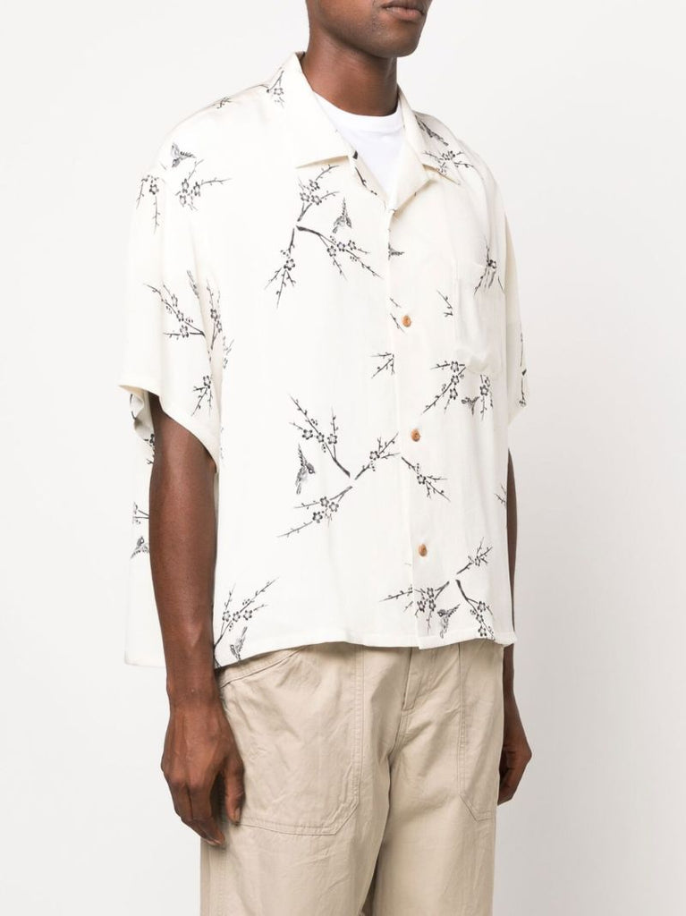 White Harmon Printed Silk Short Sleeve Shirt