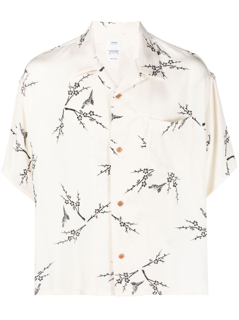 White Harmon Printed Silk Short Sleeve Shirt