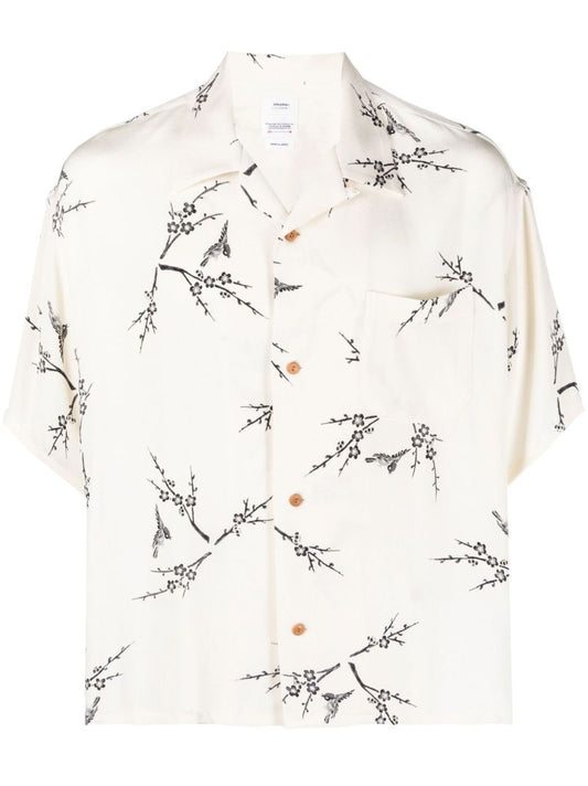 White Harmon Printed Silk Short Sleeve Shirt