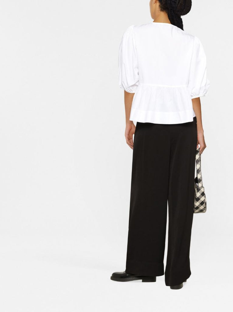 White Puff-sleeve Organic-cotton Top