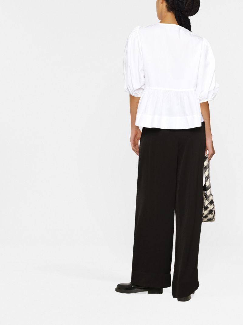 White Puff-sleeve Organic-cotton Top