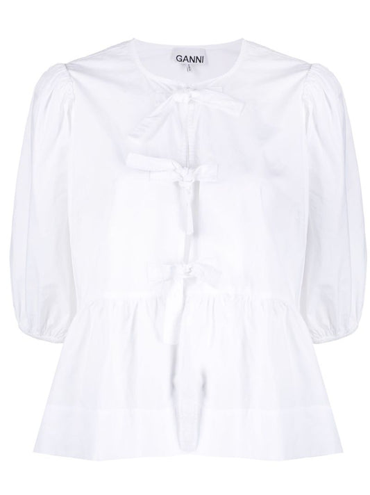 White Puff-sleeve Organic-cotton Top