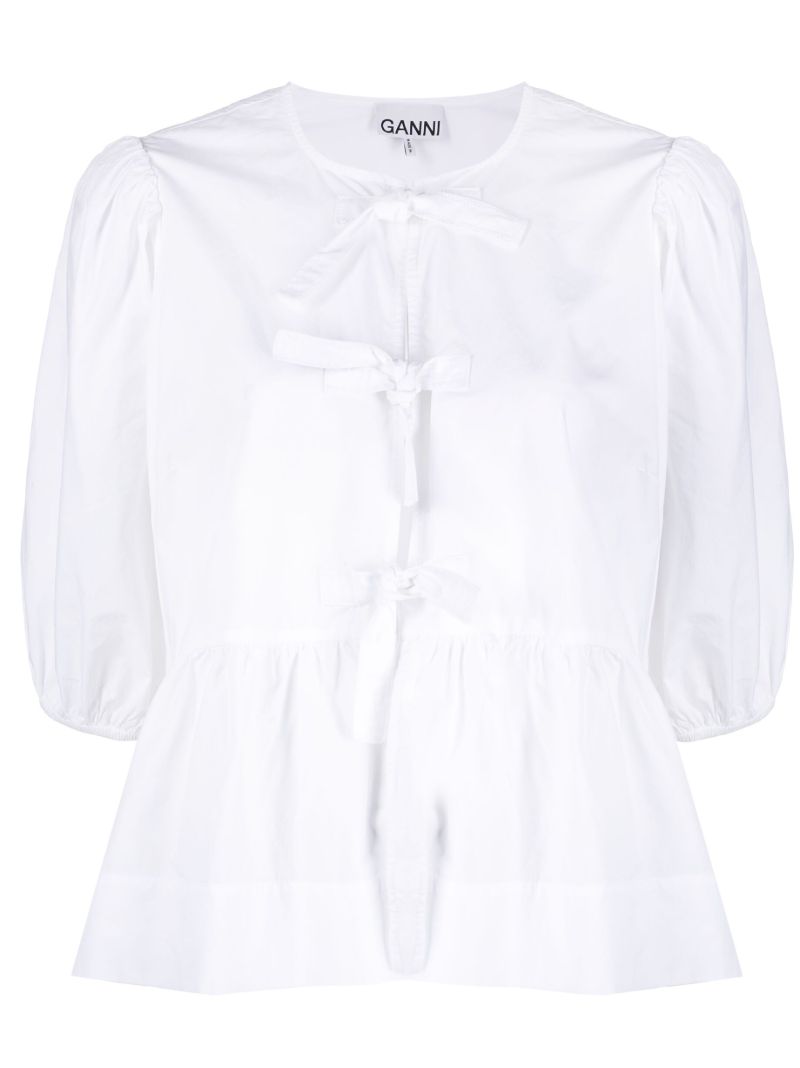 White Puff-sleeve Organic-cotton Top