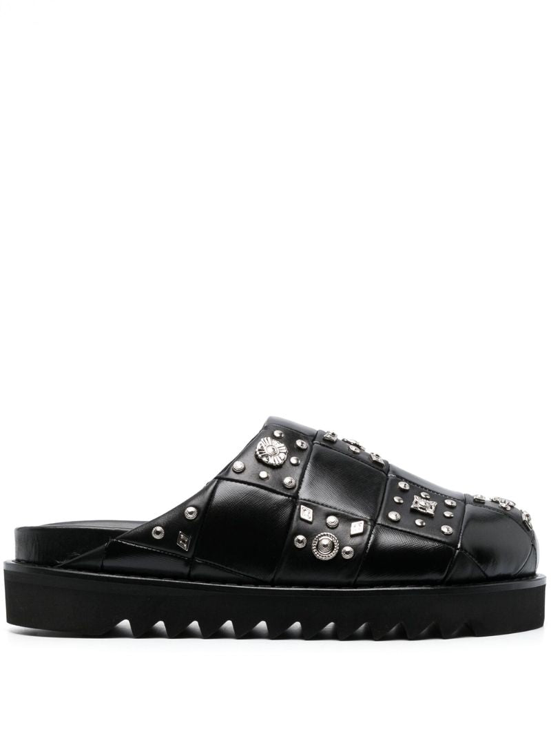 Black Stud-embellished Leather Mules