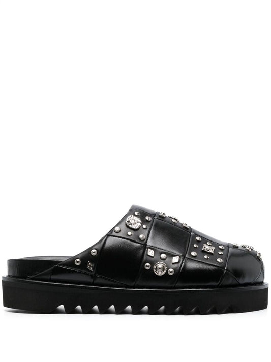Black Stud-embellished Leather Mules
