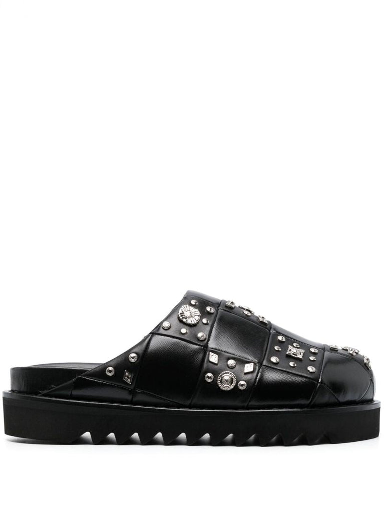 Black Stud-embellished Leather Mules