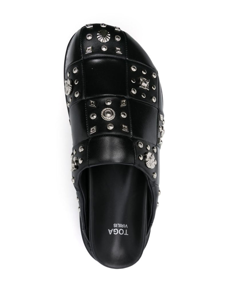 Black Stud-embellished Leather Mules