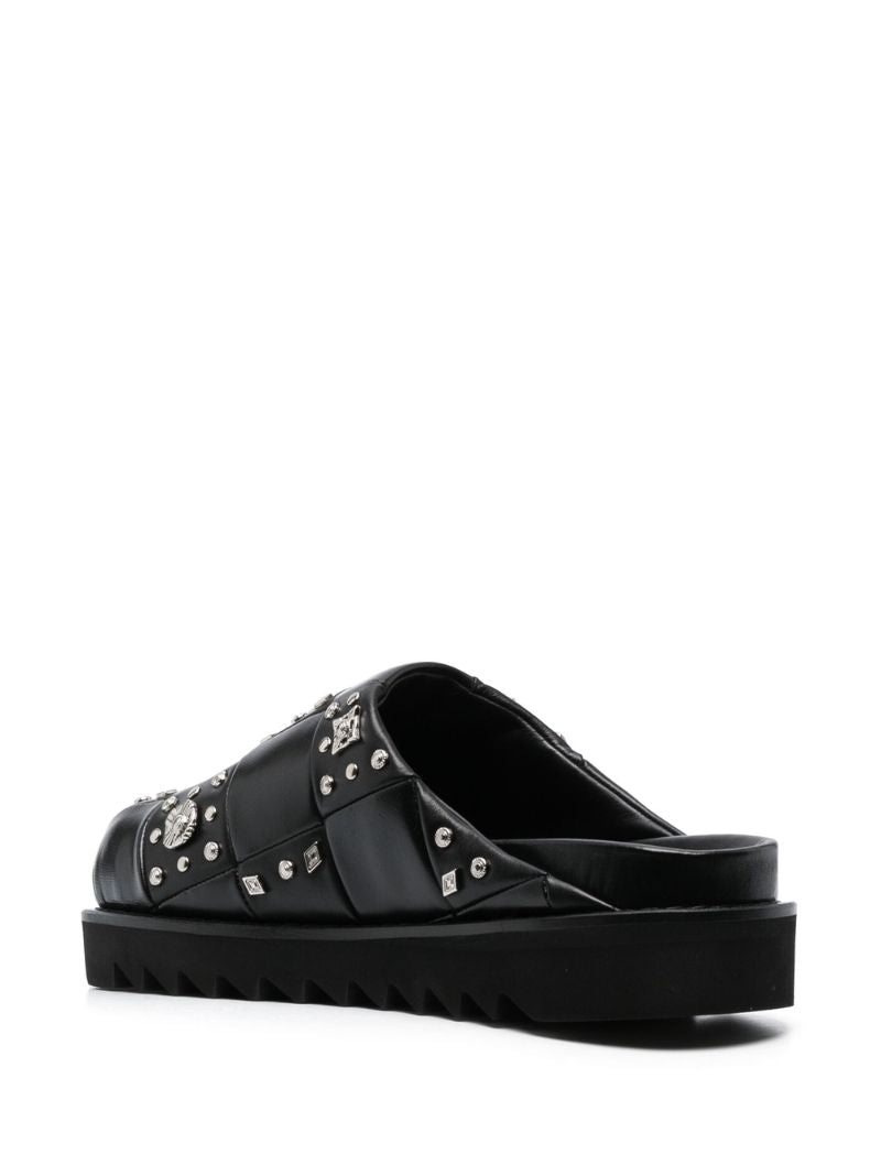 Black Stud-embellished Leather Mules