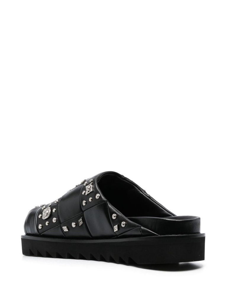 Black Stud-embellished Leather Mules