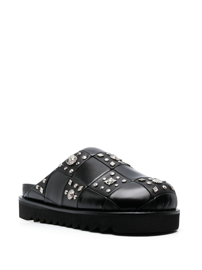 Black Stud-embellished Leather Mules