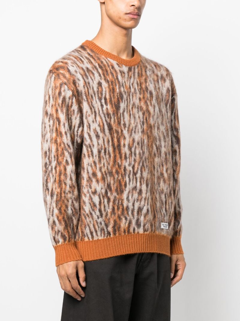 Neutral Leopard-jacquard Sweater