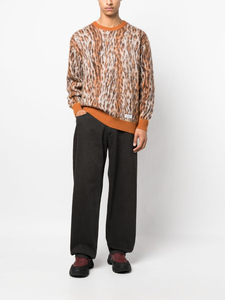 Neutral Leopard-jacquard Sweater