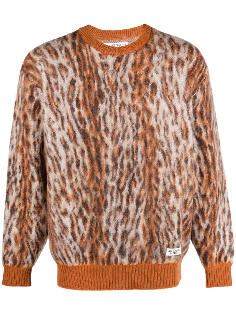 Neutral Leopard-jacquard Sweater