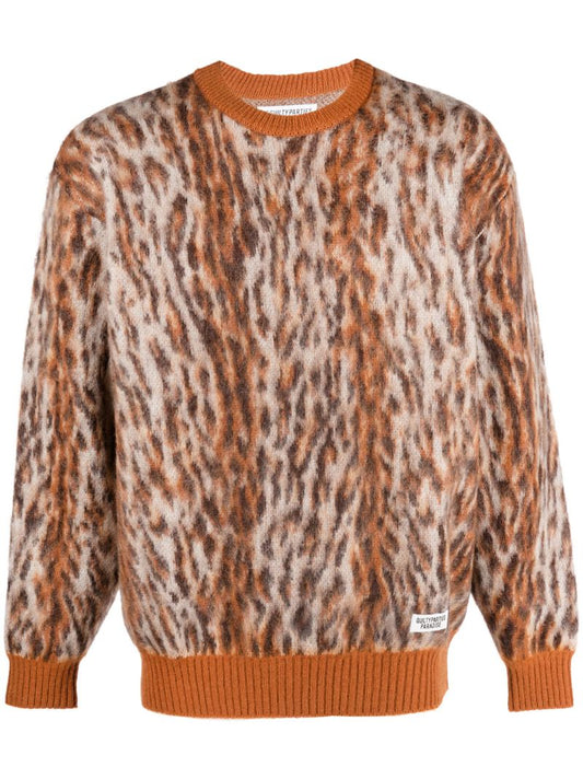 Neutral Leopard-jacquard Sweater