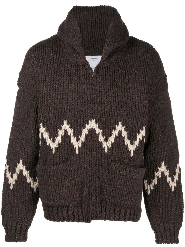 Brown Cowichan Wool Knit Cardigan