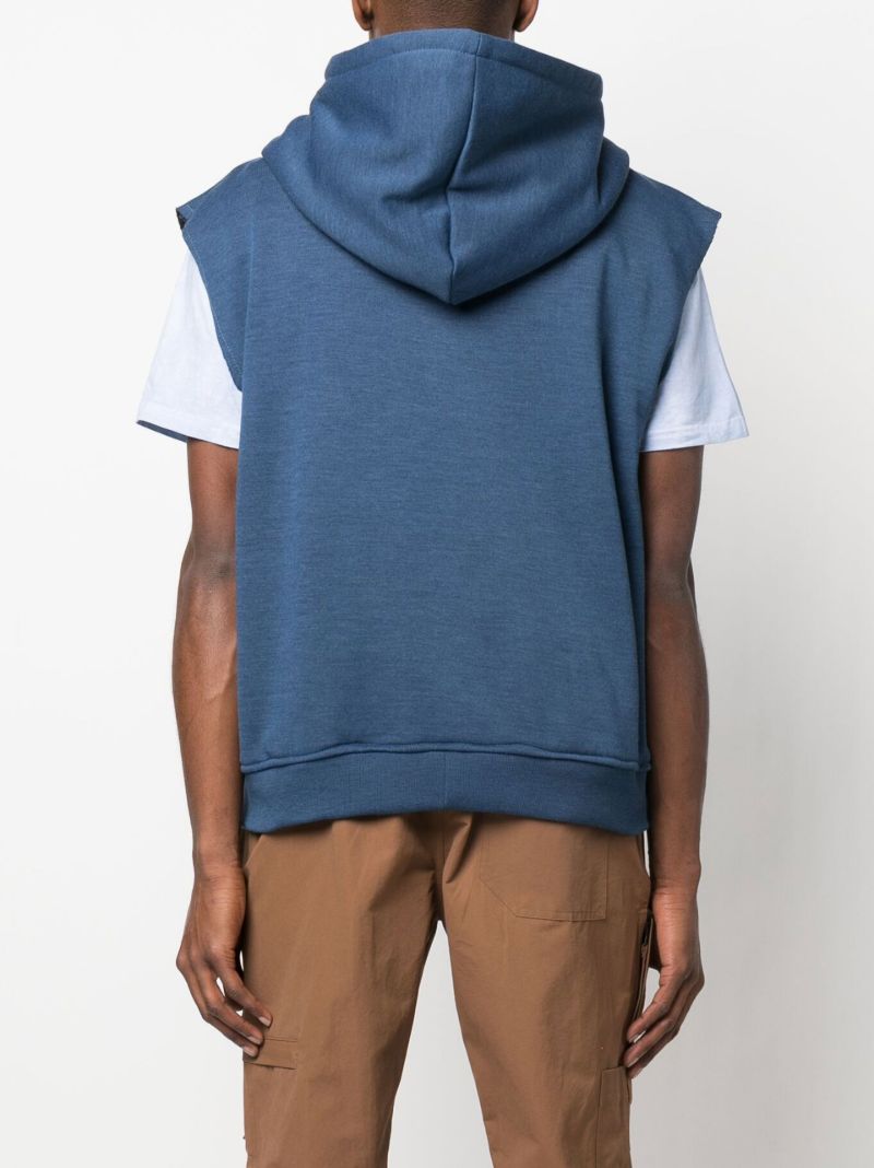 Blue Embroidered Design Sleeveless Hoodie