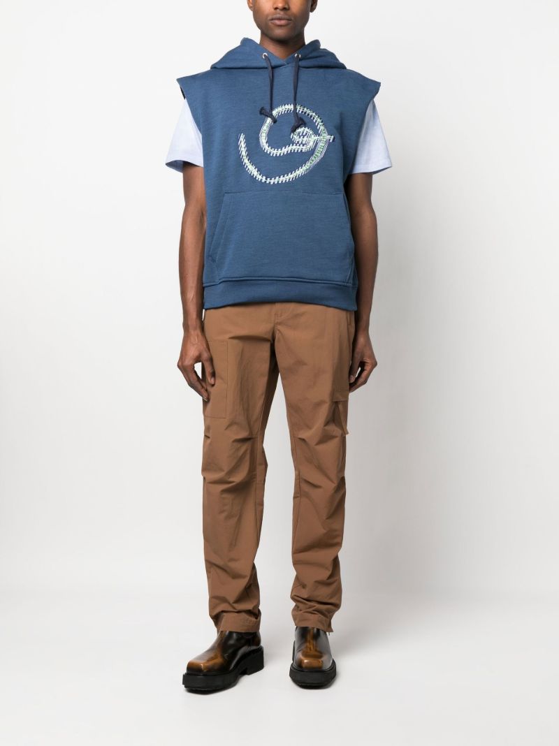 Blue Embroidered Design Sleeveless Hoodie