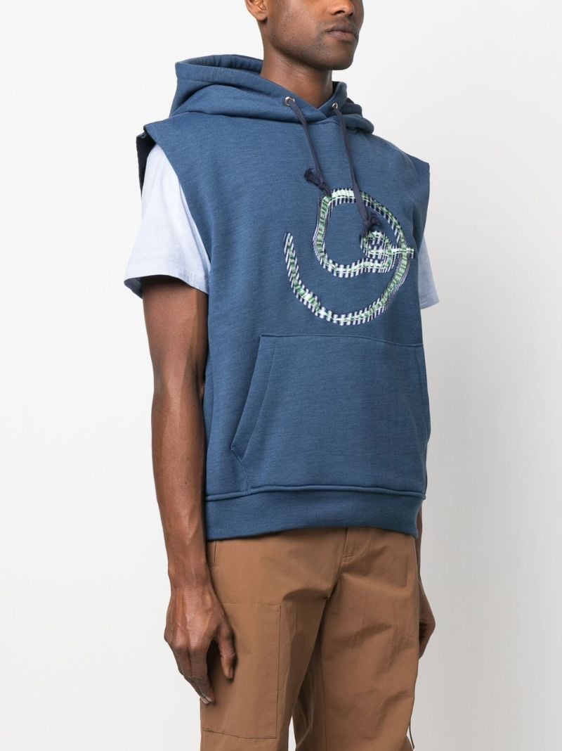 Blue Embroidered Design Sleeveless Hoodie