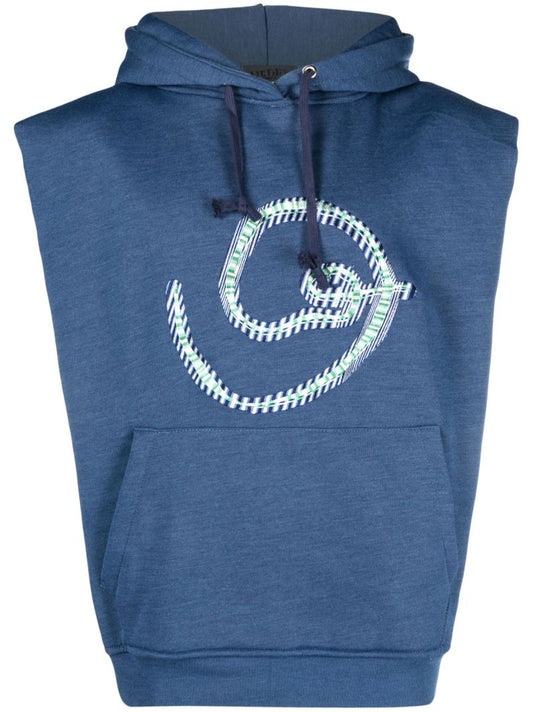 Blue Embroidered Design Sleeveless Hoodie