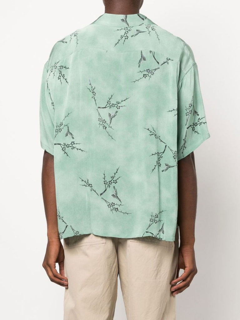 Green Harmon Floral Print Silk Shirt