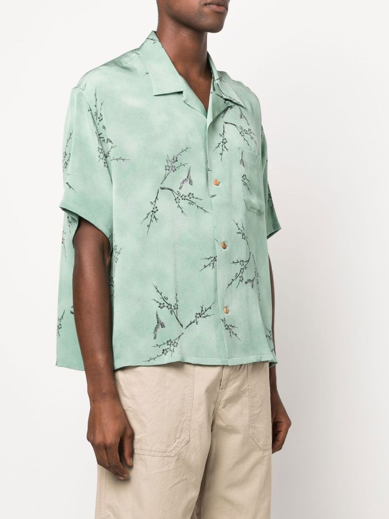 Green Harmon Floral Print Silk Shirt