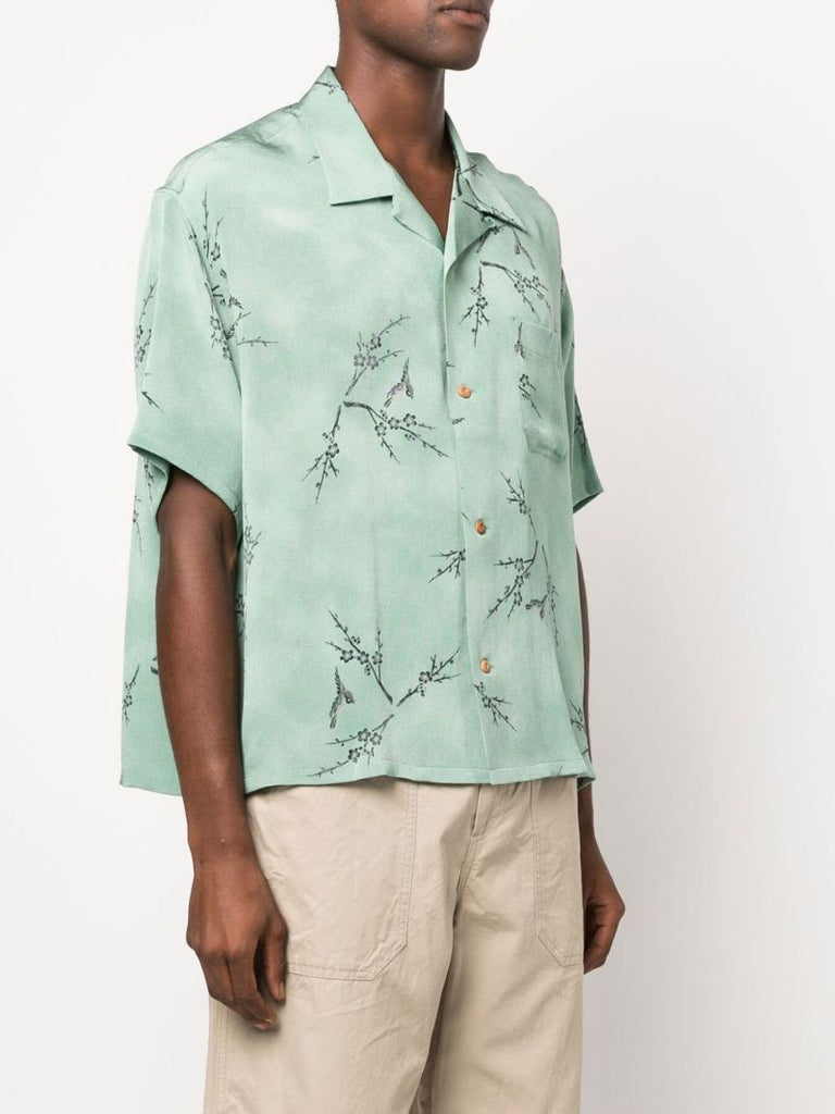 Green Harmon Floral Print Silk Shirt