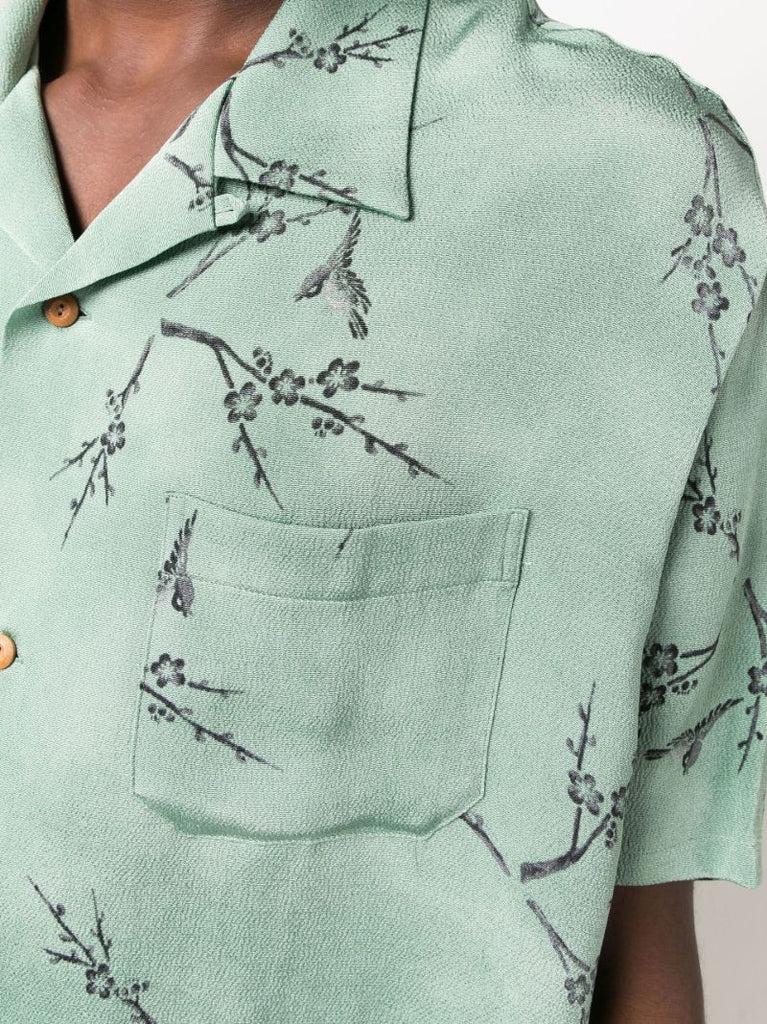 Green Harmon Floral Print Silk Shirt