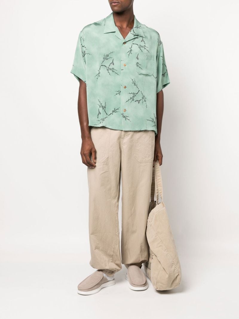 Green Harmon Floral Print Silk Shirt