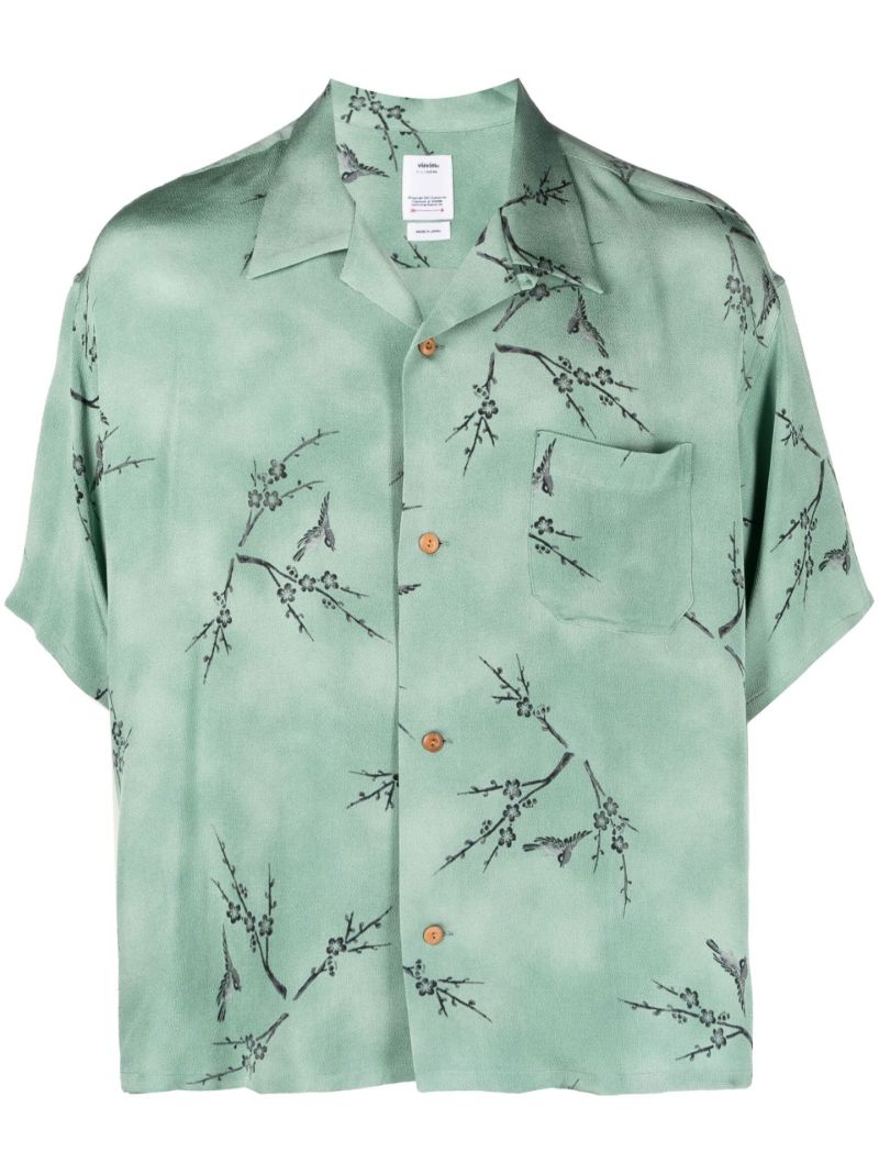 Green Harmon Floral Print Silk Shirt