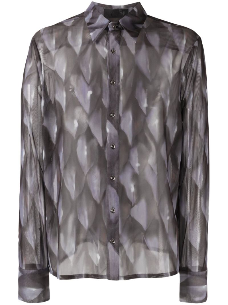 Grey Semi Sheer Long Sleeve Shirt