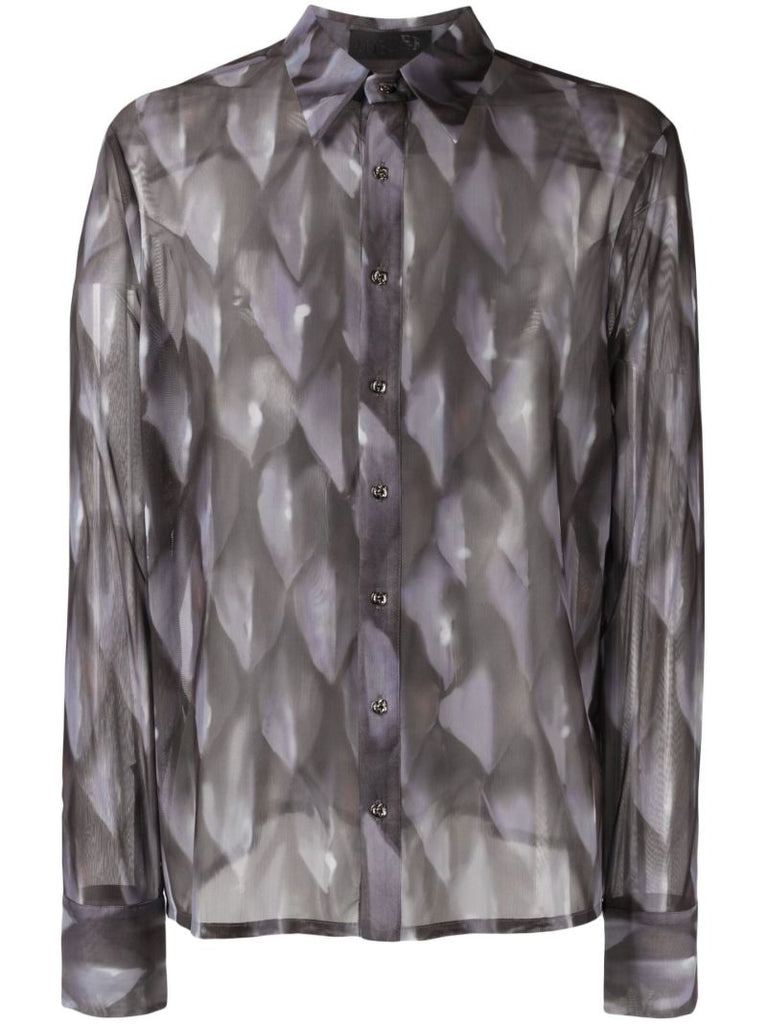 Grey Semi Sheer Long Sleeve Shirt