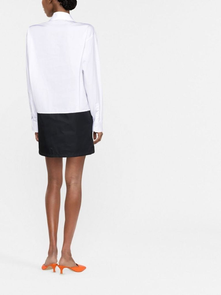 White and Black Panelled Cotton and Re-nylon Mini Dress