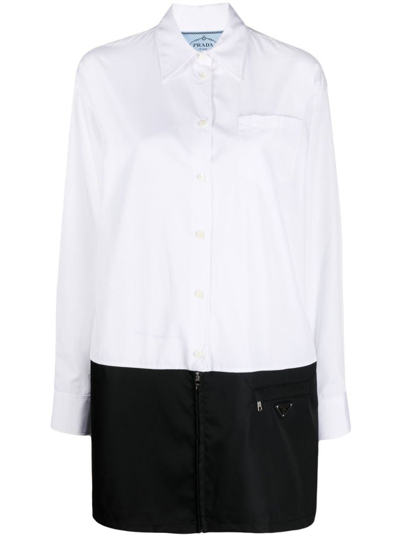 White and Black Panelled Cotton and Re-nylon Mini Dress