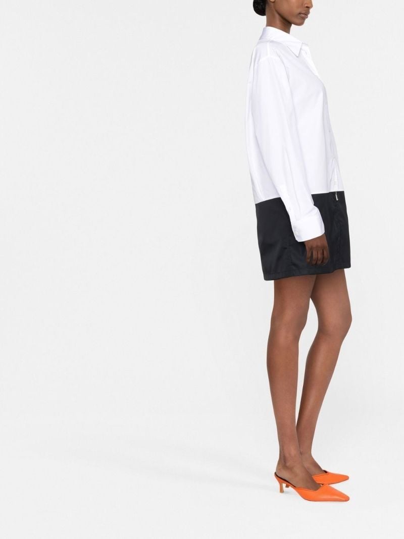 White and Black Panelled Cotton and Re-nylon Mini Dress