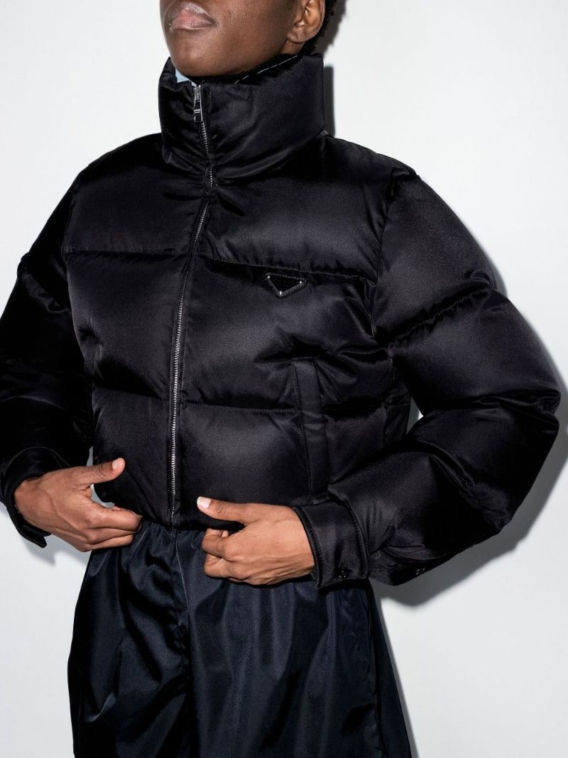 Black Re-nylon Cropped Puffer Jacket