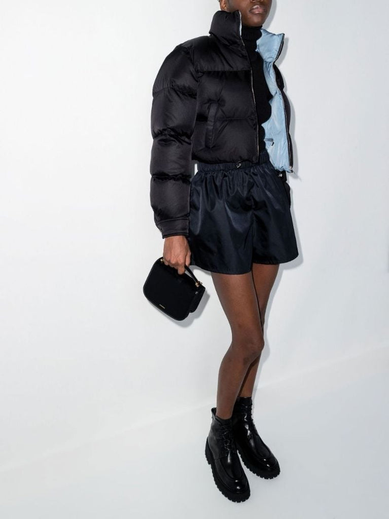 Black Re-nylon Cropped Puffer Jacket
