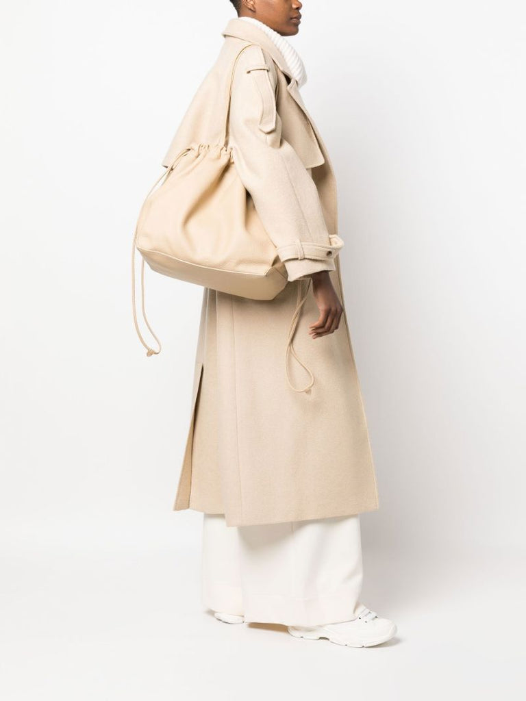 Neutral Oslo Drawstring Leather Tote Bag