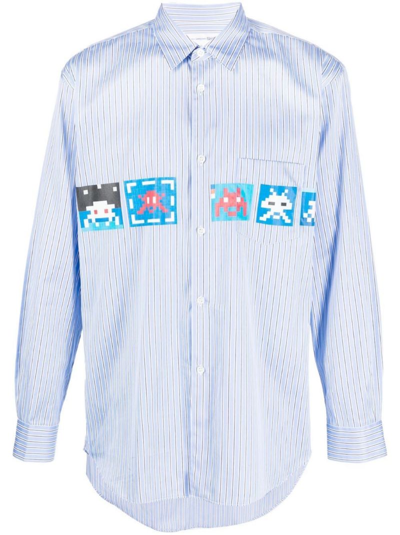 Blue Striped Printed Cotton Shirt