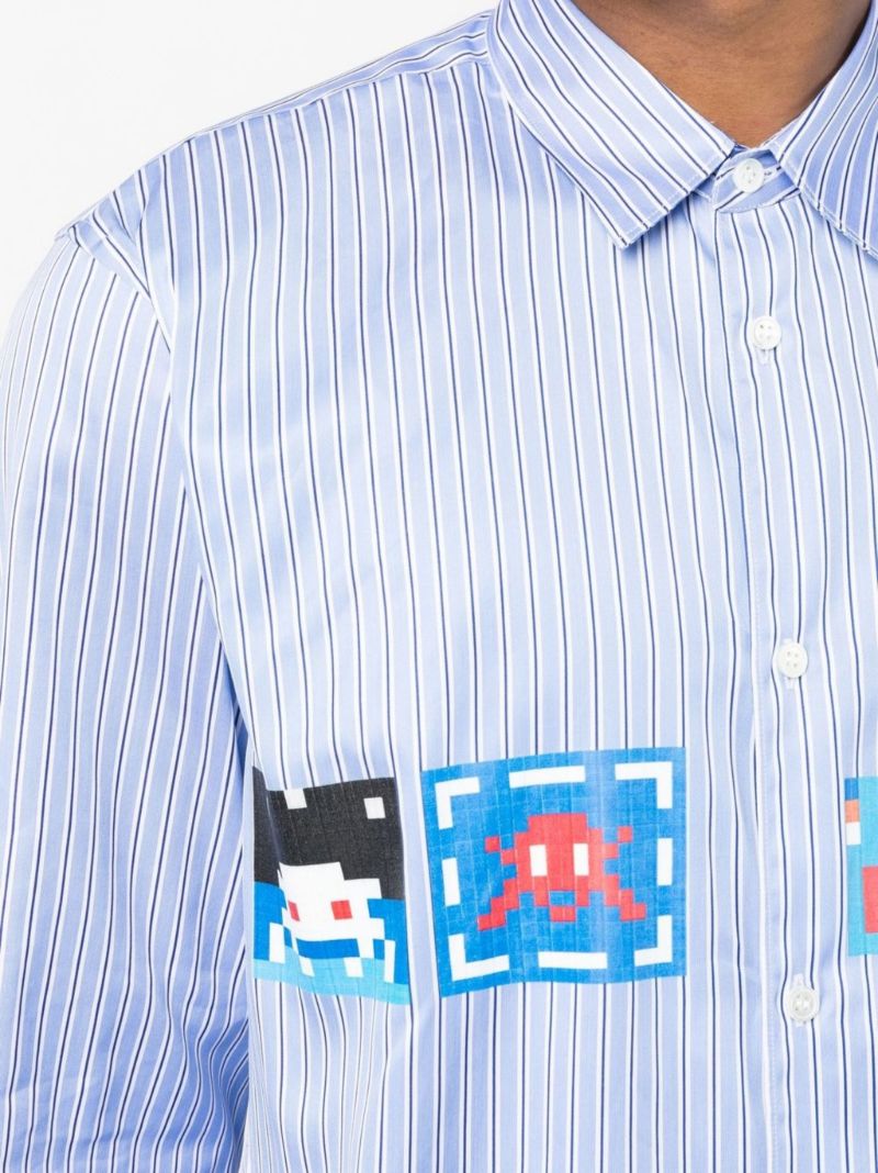 Blue Striped Printed Cotton Shirt