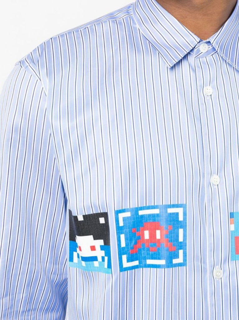 Blue Striped Printed Cotton Shirt