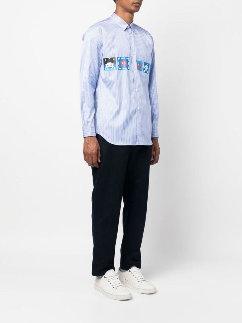 Blue Striped Printed Cotton Shirt