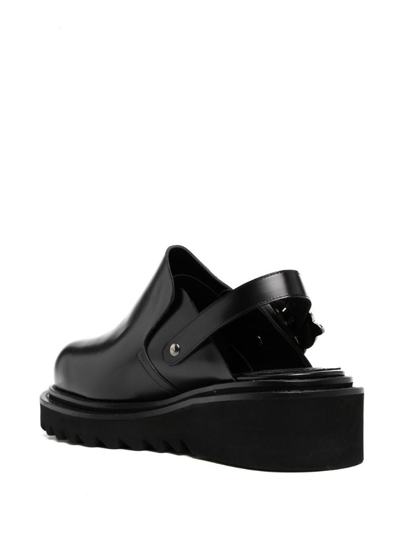 Black Buckled Slingback Leather Mules
