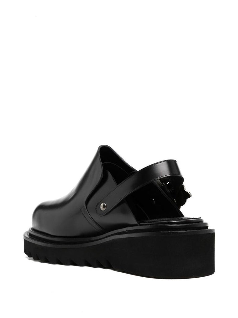 Black Buckled Slingback Leather Mules
