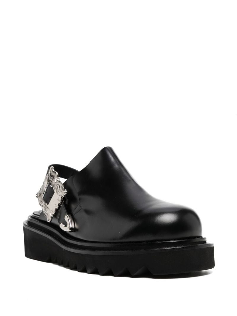 Black Buckled Slingback Leather Mules